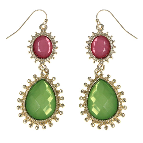 Faceted Dangle-Earrings With Bead Accents Green & Pink Colored #MQE073