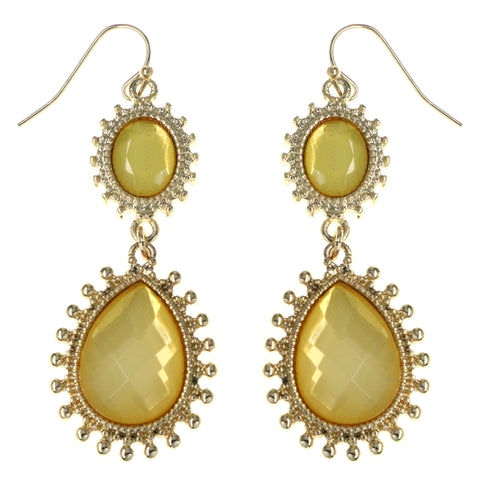 Faceted Dangle-Earrings With Bead Accents Yellow & Gold-Tone Colored #MQE074