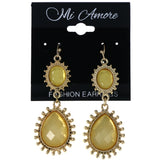 Faceted Dangle-Earrings With Bead Accents Yellow & Gold-Tone Colored #MQE074