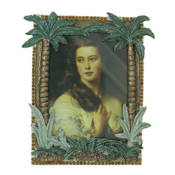 Palm Trees Holds approx. 3x4in Photo Picture-Frame With Crystal Accents Pewter & Multi Colored #PF11