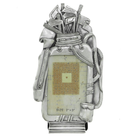 Golf Bag With Clubs Holds approx. 2x3in Photo Picture-Frame Pewter Color  #PF15
