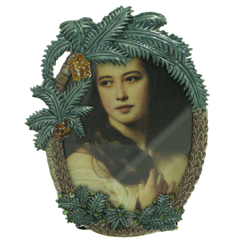Palm Trees Tropical Holds approx. 3x4in Photo Picture-Frame Pewter & Multi Colored #PF40