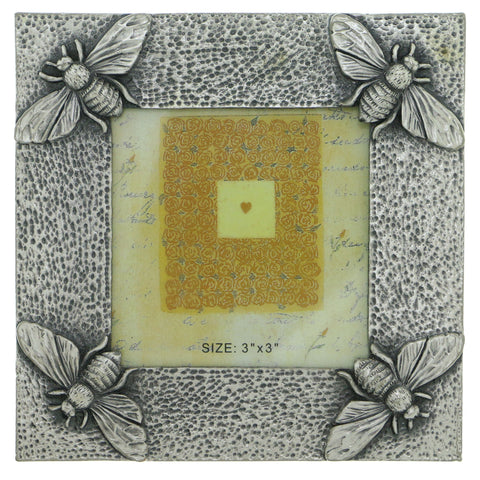 Bee Insect Holds approx. 3x3in Photo Picture-Frame Pewter Color  #PF45