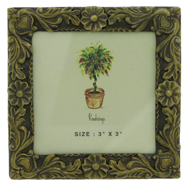 Floral Holds approx. 3x3in Photo Picture-Frame Bronze-Tone Color  #PF53