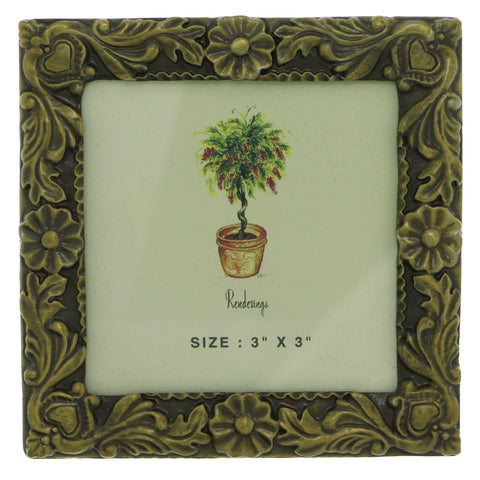 Floral Holds approx. 3x3in Photo Picture-Frame Bronze-Tone Color  #PF53