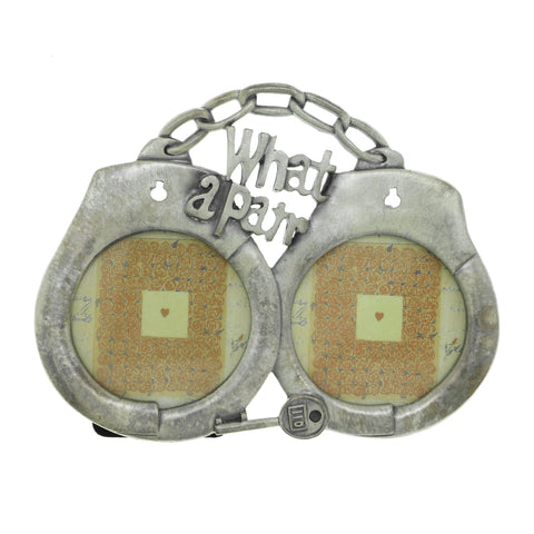 Handcuffs & Key What A Pair Holds approx. 2- 2.5x2.5in Photos Dual-Photo-Frame Pewter Color  #PF5