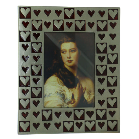 Heart Holds approx. 3.5x5in Photo Picture-Frame Pewter & Red Colored #PF65