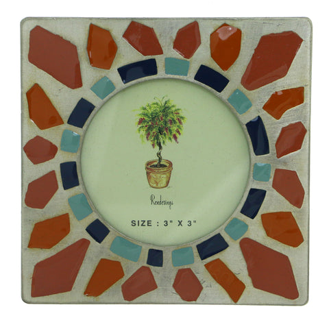 Geometric Design Holds approx. 3x3in Photo Picture-Frame Pewter & Multi Colored #PF77