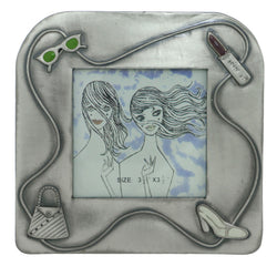 Fashion Themed Holds approx. 3x3in Photo Picture-Frame Pewter & Multi Colored #PF78