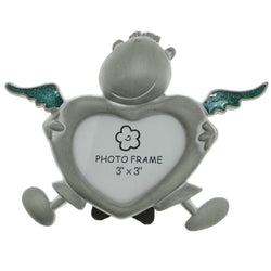 Boy with Wings Holds approx. 3x3in Photo Picture-Frame Pewter & Blue Colored #PF81