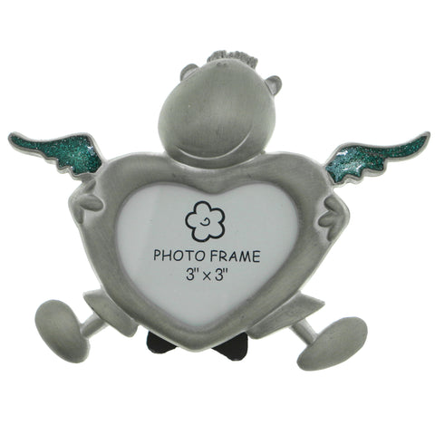 Boy with Wings Holds approx. 3x3in Photo Picture-Frame Pewter & Blue Colored #PF81