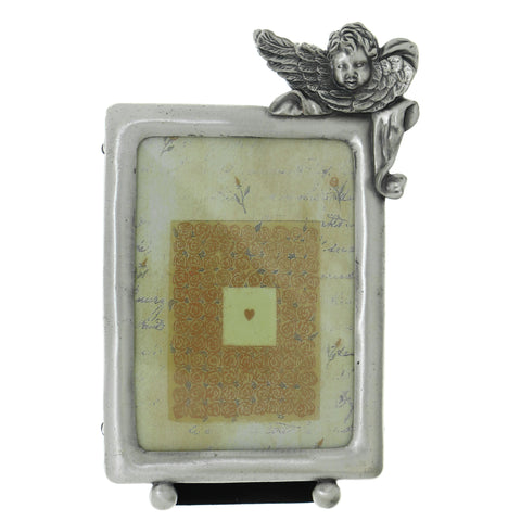 Cherub Baby Angel Holds approx. 3.25x4.5in Photo Picture-Frame Pewter Color  #PF89