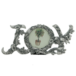 JOY Floral Theme Holds approx. 1.75x1.5in Photo Picture-Frame Pewter Color  #PF90