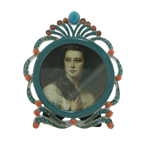 Silver-Tone & Multi Colored Metal Picture-Frame With Bead Accents #PF94