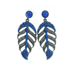 Gray & Blue Colored Metal Drop-Dangle-Earrings With Crystal Accents #4186