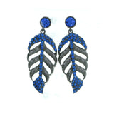 Gray & Blue Colored Metal Drop-Dangle-Earrings With Crystal Accents #4186