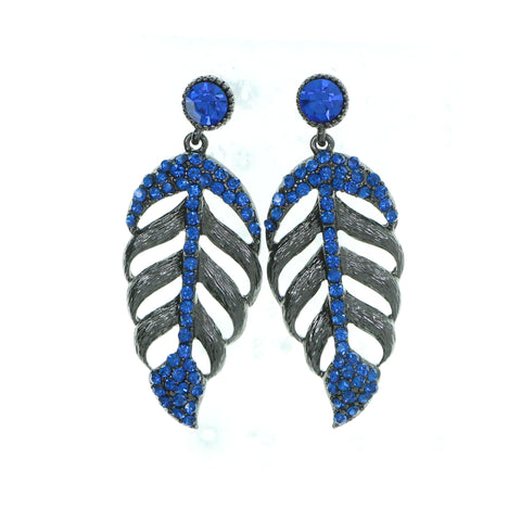 Gray & Blue Colored Metal Drop-Dangle-Earrings With Crystal Accents #4186