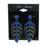 Gray & Blue Colored Metal Drop-Dangle-Earrings With Crystal Accents #4186