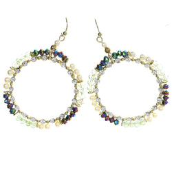 AB Finish Dangle-Earrings With Bead Accents Gold-Tone & Multi Colored #4207