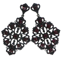 Black & Purple Colored Metal Drop-Dangle-Earrings With Crystal Accents #4221