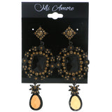 Black & Brown Colored Metal Drop-Dangle-Earrings With Crystal Accents #4229