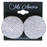 Silver-Tone Metal Stud-Earrings With Crystal Accents #4204