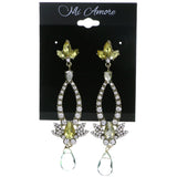 Gold-Tone & Yellow Colored Metal Drop-Dangle-Earrings With Crystal Accents #4210