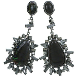Gray Metal Drop-Dangle-Earrings With Crystal Accents #4188