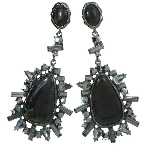 Gray Metal Drop-Dangle-Earrings With Crystal Accents #4188