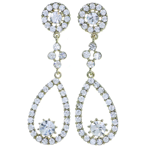 Gold-Tone Metal Drop-Dangle-Earrings With Crystal Accents #4205