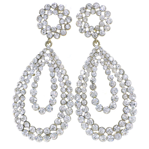Gold-Tone Metal Drop-Dangle-Earrings With Crystal Accents #4208