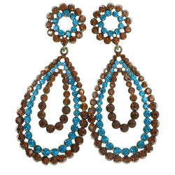 Gold-Tone & Multi Colored Metal Drop-Dangle-Earrings With Crystal Accents #4196