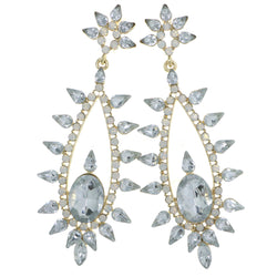 Gold-Tone Metal Drop-Dangle-Earrings With Crystal Accents #4190