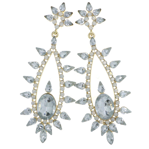 Gold-Tone Metal Drop-Dangle-Earrings With Crystal Accents #4190