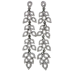 Gray Metal Drop-Dangle-Earrings With Crystal Accents #4187