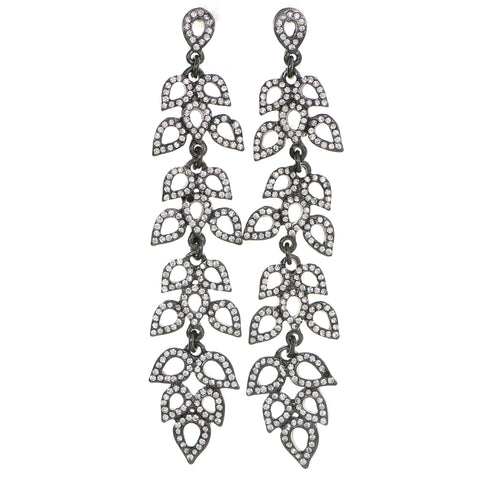 Gray Metal Drop-Dangle-Earrings With Crystal Accents #4187