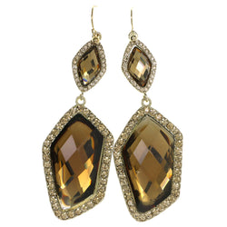 Gold-Tone & Yellow Colored Metal Drop-Dangle-Earrings With Crystal Accents #4189