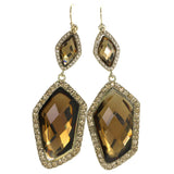 Gold-Tone & Yellow Colored Metal Drop-Dangle-Earrings With Crystal Accents #4189