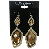 Gold-Tone & Yellow Colored Metal Drop-Dangle-Earrings With Crystal Accents #4189