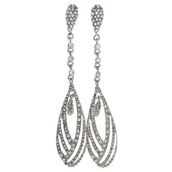 Silver-Tone Metal Drop-Dangle-Earrings With Crystal Accents #4191