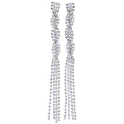 Silver-Tone Metal Dangle-Earrings With Crystal Accents #4202