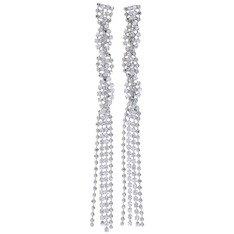 Silver-Tone Metal Dangle-Earrings With Crystal Accents #4202