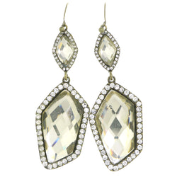 Gold-Tone & Yellow Colored Metal Drop-Dangle-Earrings With Crystal Accents #4198