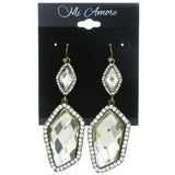 Gold-Tone & Yellow Colored Metal Drop-Dangle-Earrings With Crystal Accents #4198