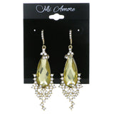 Gold-Tone & Yellow Colored Metal Drop-Dangle-Earrings With Crystal Accents #4192