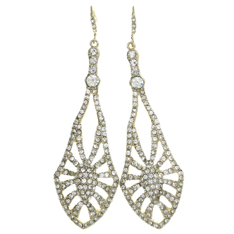Gold-Tone Metal Dangle-Earrings With Crystal Accents #4212