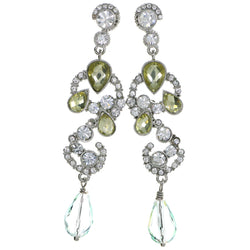 Silver-Tone & Yellow Colored Metal Drop-Dangle-Earrings With Crystal Accents #4224