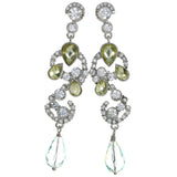 Silver-Tone & Yellow Colored Metal Drop-Dangle-Earrings With Crystal Accents #4224