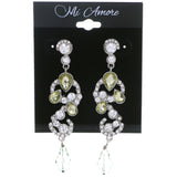 Silver-Tone & Yellow Colored Metal Drop-Dangle-Earrings With Crystal Accents #4224
