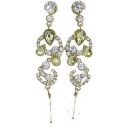 Gold-Tone & Yellow Colored Metal Drop-Dangle-Earrings With Crystal Accents #4228
